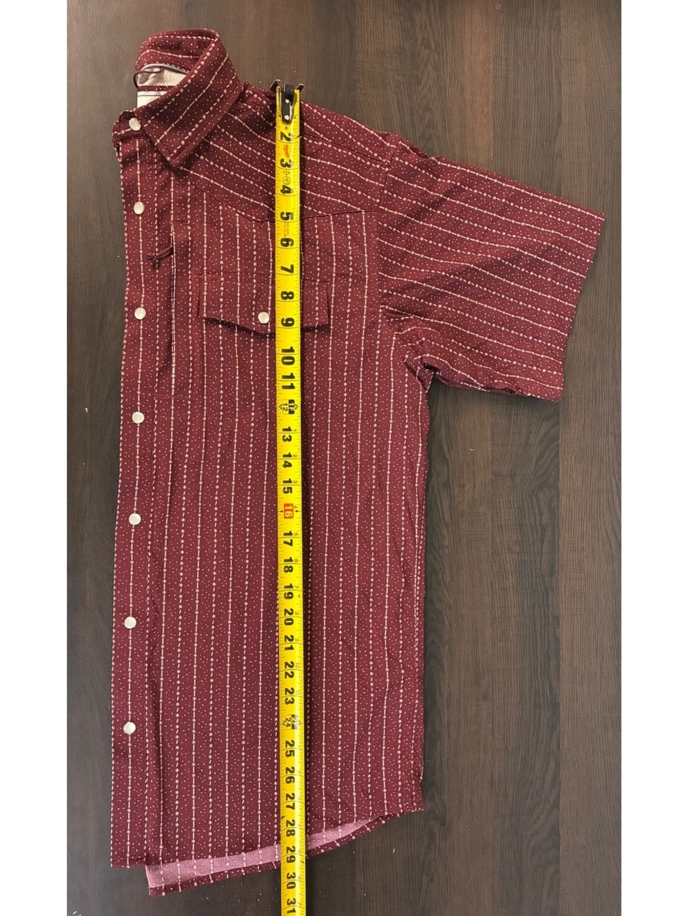 Poncho Maroon Farmer Western Short Sleeve Pearl Snap Shirt Size M Regular Fit - Picture 7 of 14